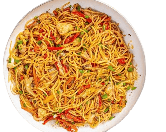 Peppered stir-fry pasta with  diced veggies